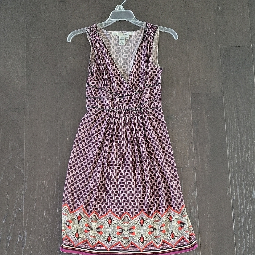 Max Studio Purple and Black Pleated Midi Sundress
